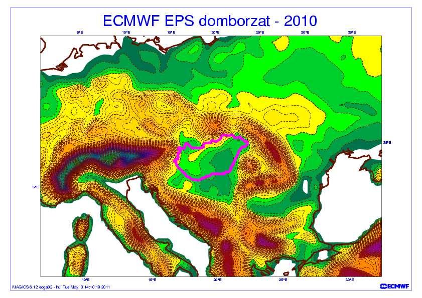 ábra), a 11-ik naptól kezdve pedig 60 km 60 km Ezen kívül az ECMWF hetente egyszer (csütörtökönként 00 UTC-kor) készít egy 32 napos időtávú előrejelzést, a 11-ik napig 30 km-es felbontáson, majd a 11.