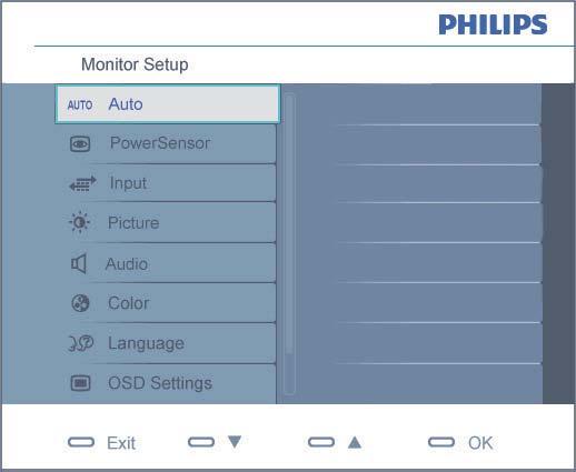 Az OSD leírása (On-Screen Display OSD)? Valamennyi Philips monitor rendelkezik a monitorok funkcióinak közvetlen Az alábbiakban található az OSD menü általános szerkezeti felépítése.