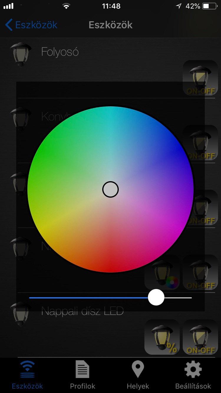 Hogyan működik? A szín- és fényerőszabályzásához nyomja meg a színkörrel jelölt gombot! Az aktuális szín és a fényerő ekkor leolvasható.