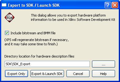 SDK projekt létrehozása A hardver rendszer exportálása az SDK ba: A Xilinx Platform Studio ban: Project menü Export Hardware Design to SDK