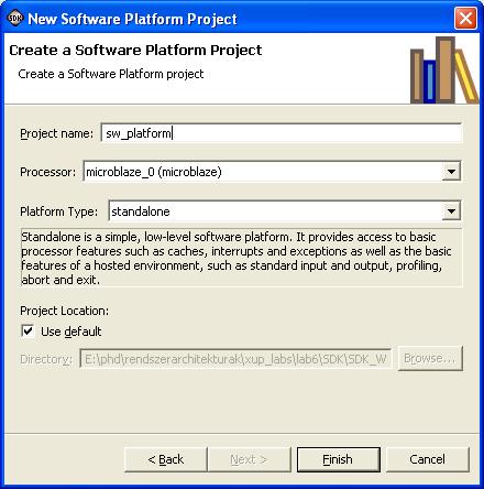 SDK projekt létrehozása A szoftver platform projekt létrehozása (ha még nem volt): A szoftver platform