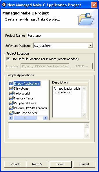 SDK projekt létrehozása Szoftver alkalmazás projekt létrehozása: Managed Make C Application Project File menü New Projekt nézet: job klikk New A megjelenő ablakban Nevezzük el a projektet Válasszuk