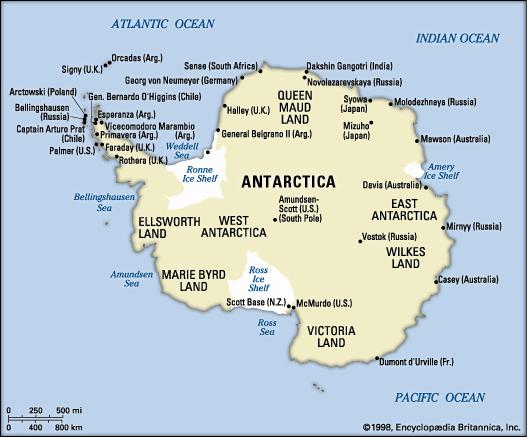 4.3. Egyéb, speciális státuszú területek Antarktisz Földrajzi jellemzők: jéggel