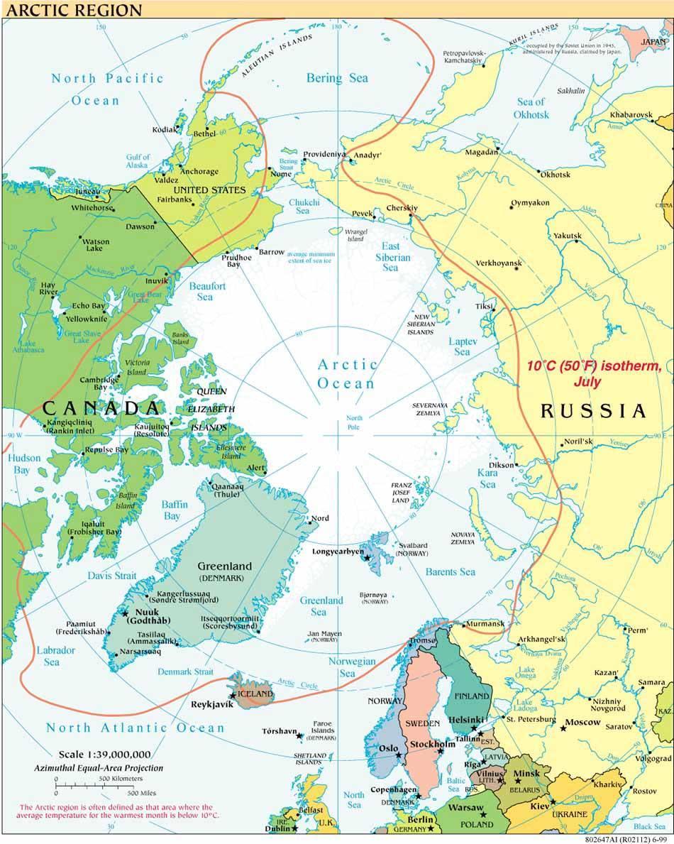 4.3. Egyéb, speciális státuszú területek Északi-sarkvidék (Arktisz) Földrajzi jellemzők: állandóan befagyott tengervíz Jogi