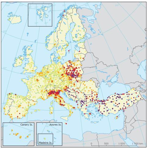 Európai helyzetkép Napi átlag PM