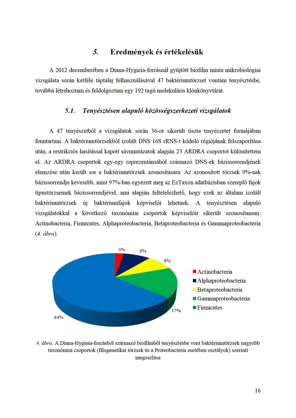 5. Eredményekésértékelésük A2012decemberébenaDiana-Hygieia-forásnálgyűjtötbiofilmmintamikrobiológiai vizsgálatasoránkétféletáptalajfelhasználásával47baktériumtörzsetvontamtenyésztésbe,