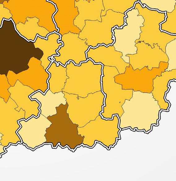 térkép a 218-ban eladott lakóingatlanok átlagárát mutatja járásonként. 18 járás átlagára haladja meg a 4 ezres szintet, s további 17 a 31 ezer Ft/m2-t (ld.