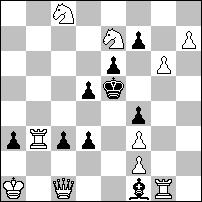 15 Dombro-Lačný- és Le Grand-téma A28 Peter Hoffmann Die Schwalbe, 1997. 1. dicséret #2 10+9 Megoldás: 1. b5? [2. xc3# (A)] 1... d4 (a) 2. xf4# (B), 1... f6 (b) 2.