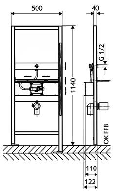 COMPACT II vizelde-beépítőszett vakolat alatti fedéllel, a vízcsatlakozások előelzárószeleppel és öbítődugóval vannak ellátva Rögzítőalkatrészek a szerelőlábakhoz és az állványhoz A lábak magassága