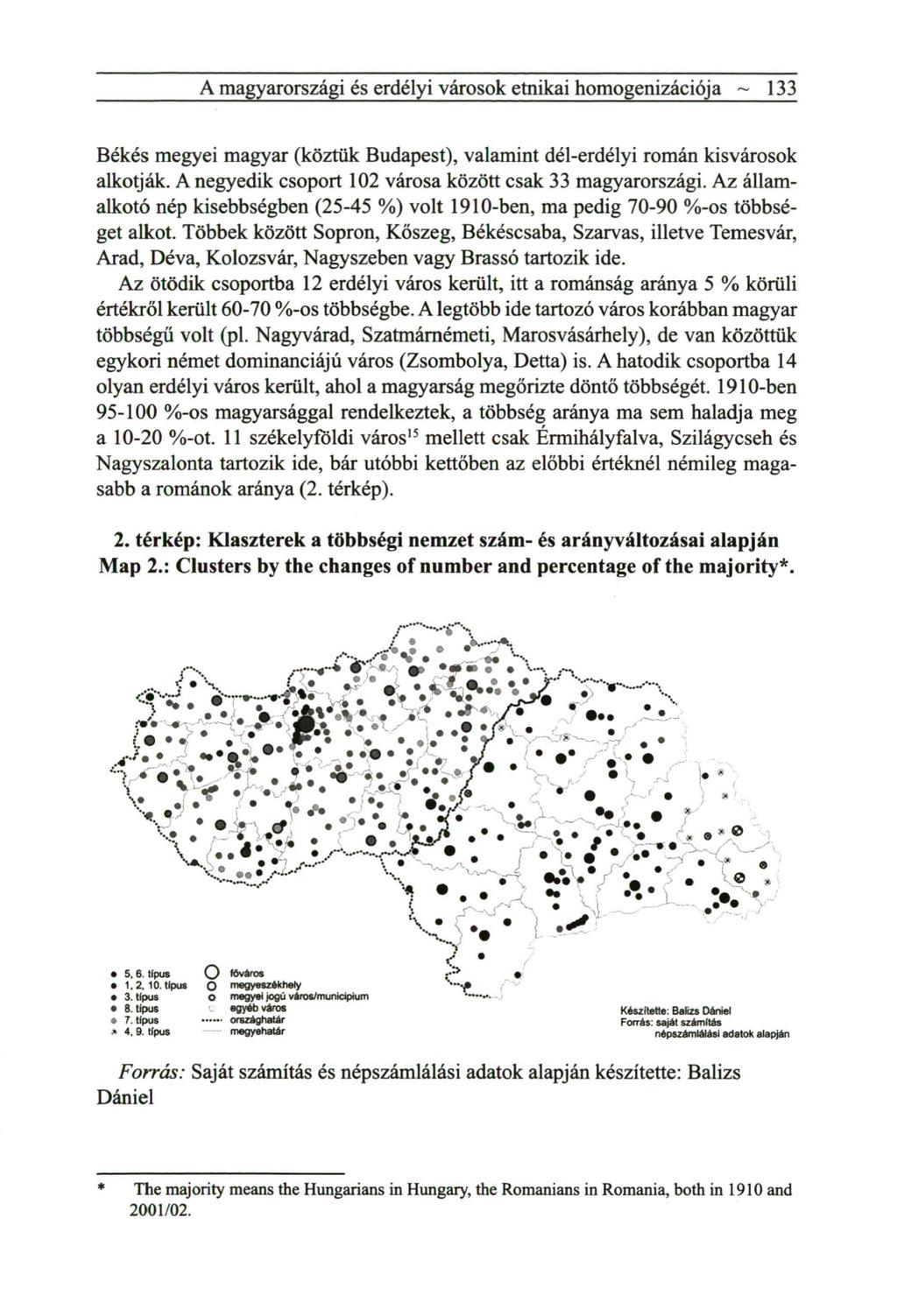 A magyarországi és erdélyi városok etnikai homogenizációja ~ 133 Békés megyei magyar (köztük Budapest), valamint dél-erdélyi román kisvárosok alkotják.