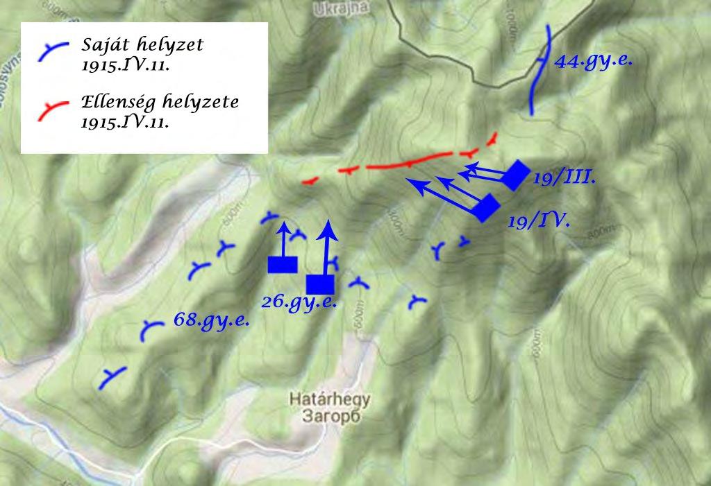 Tlaskal ezredes a merészebb megoldás mellett döntött: csoportjával egészen az erdőszélig nyomult előre, de az ellenség még korábban visszahúzódott, és a hegy szegélyén ásta be magát.