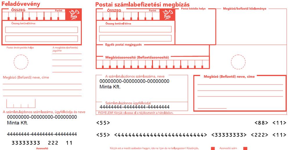 9. számú minta Postai számlabefizetési