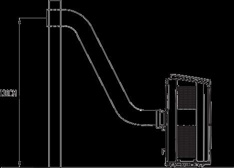 A forró levegő elvezetésére szolgáló tömlőnek a falba fúrt nyílásba való telepítése esetén javasoljuk, hogy a tömlőnek
