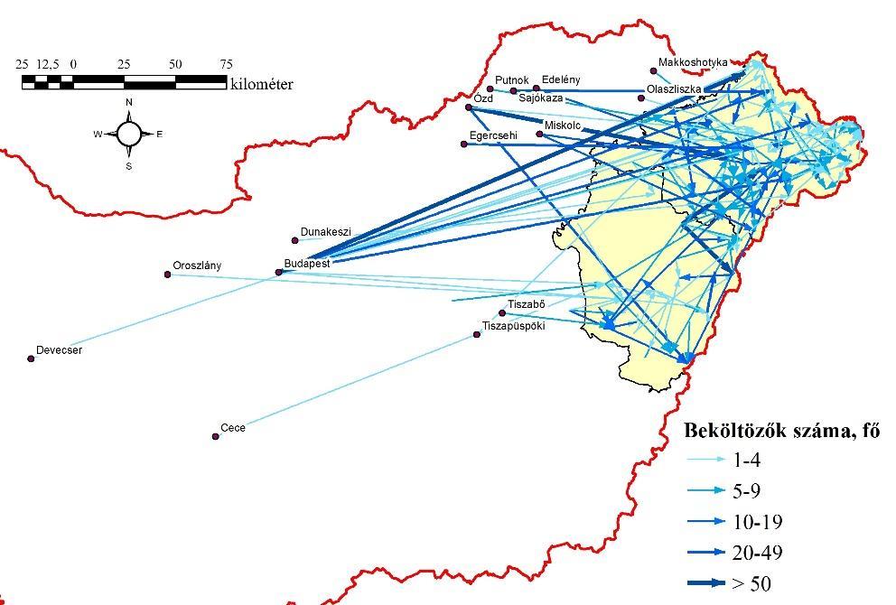 településeiről elköltöző roma lakosság száma és céltelepülése az