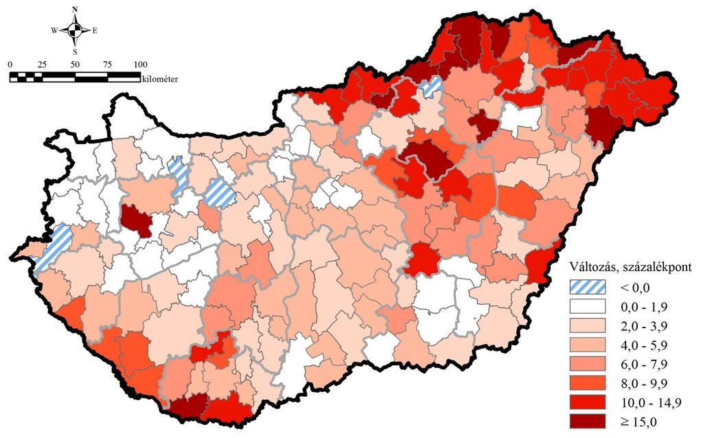 A magyarországi cigányság lélekszáma és területi megoszlása A becsült roma népesség arányváltozása 1984-87 és