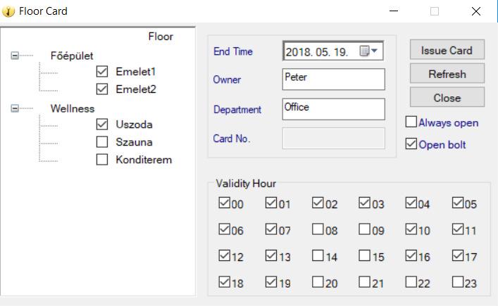 5.3 Szint (Floor) A Szint (Floor) kártya az összes ajtózár nyitására képes a kiválasztott szinteken belül.