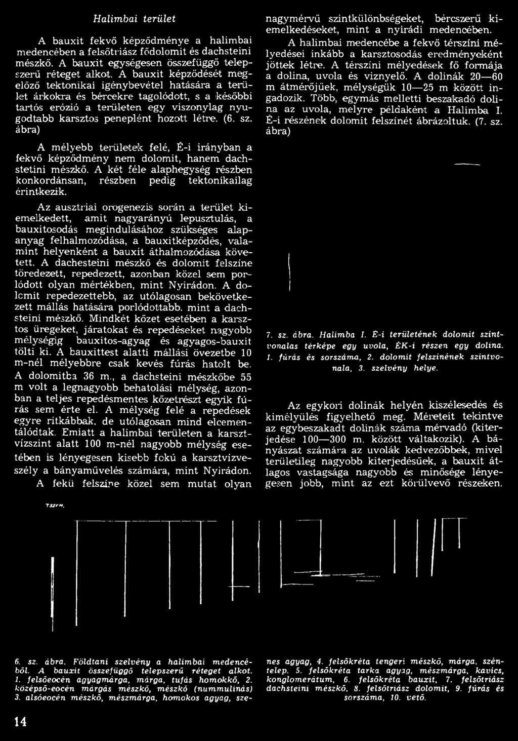 elyenként a b a u x it áthalm ozódása követett. A dachesteini mészkő és dolomit felszíne töredezett, repedezett, azonban közel sem porlódott olyan m értékben, m int N yirádon.