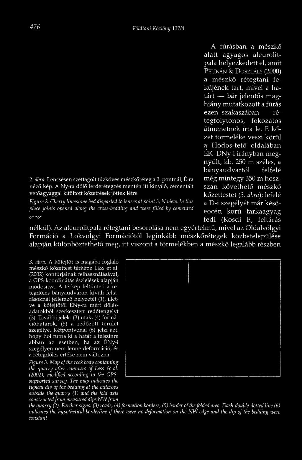 In this place joints opened along the cross-bedding and were filled by cemented A fúrásban a mészkő alatt agyagos aleurolitpala helyezkedett el, amit PELIKÁN & DOSZTÁLY (2000) a mészkő rétegtani