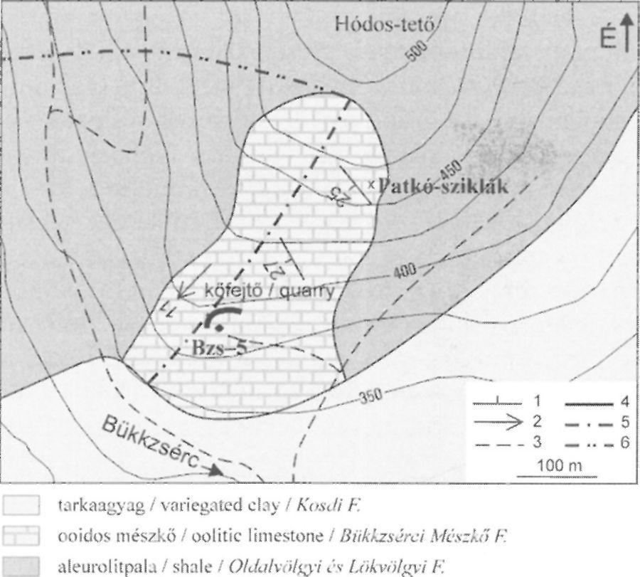 E kőzet törmeléke veszi körül a Hódos-tető oldalában EK-DNy-i irányban megnyúlt, kb. 250 m széles, a bányaudvartól felfelé még mintegy 350 m hoszszan követhető mészkő kőzettestet (3.