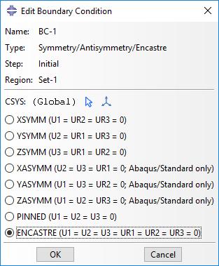 Felugró ablakban ENCASTRE, majd OK: Katt a Create Boundary Condition ikonra: A listából válasszuk ki a