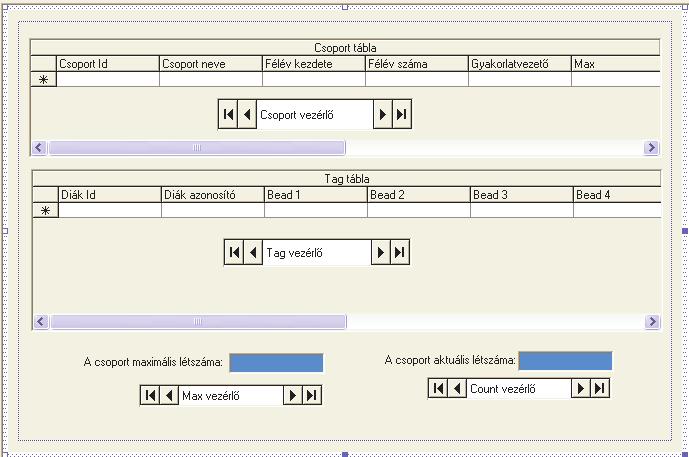 Szövegdoboz vezérl k bevezetése IDC_GRID_CSOPORT: IDC_DATA_CSOPORT True TrueOLE DBGrid DBGrid8 8 Control Control Microsoft Microsoft ADO ADO Data DataControl, version version 6.0 6.