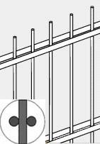 2D-S PVC TÁBLÁS KERÍTÉS 6/5/6 drótvastagság 6,00 / 5,00 / 6,00mm, szemméret: 200 x 50 mm felületi módosítás: horganyzott + müanyag bevonat (Zn+PVC) RAL6005, ill.