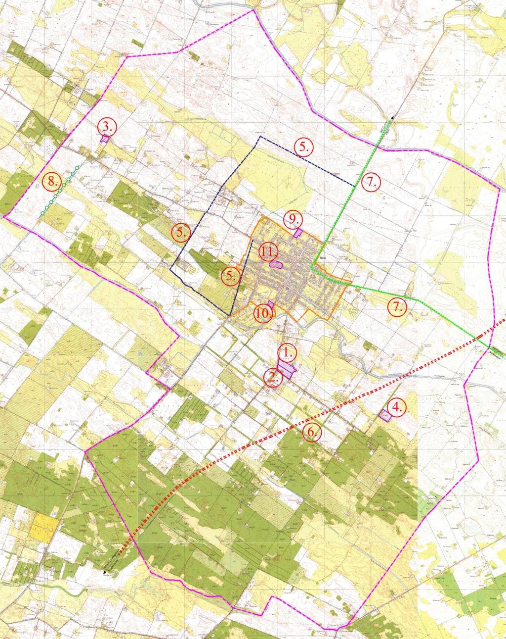 Törtel fejlesztési területei A fenti ábrán sorszámozásra került területeken várható fejlesztés az