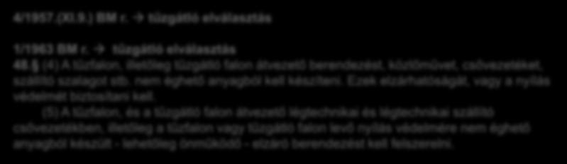 SZABÁLYOZÁS VISSZATEKINTÉS 4/1957.(XI.9.) BM r. tűzgátló elválasztás 1/1963 BM r. tűzgátló elválasztás 48.