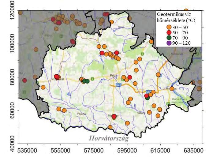 5.7. Ábra: Geotermikus vízforrások Somogy megyében Magyarországon Forrás: MEKH 2016.