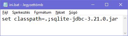 SQLite-hoz: sqlite-jdbc-3.27.2.1.jar Kialakítása: 1.