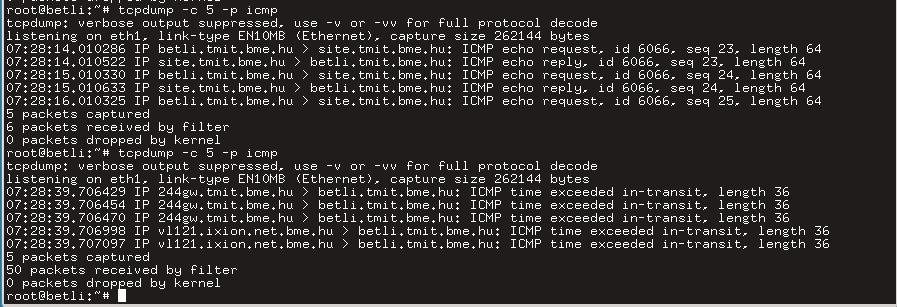 TCPDUMP hálózati forgalom megfigyelése promiscuous mode: nem csak a gépnek küldött forgalom figyelése -n címfeloldás kihagyása -i ifname: a lehallgatott az interfész megadása (-i