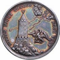 Ezüstérem /Silbermedaille/ (Ag) 1717 Belgrád bevételére /auf die Einnahme von Belgrad/ ismeretlen mester mûve /unsigniert/ Av: DIESEN NICHT ZUHOCH NOCH VEST a torony tetején lévô