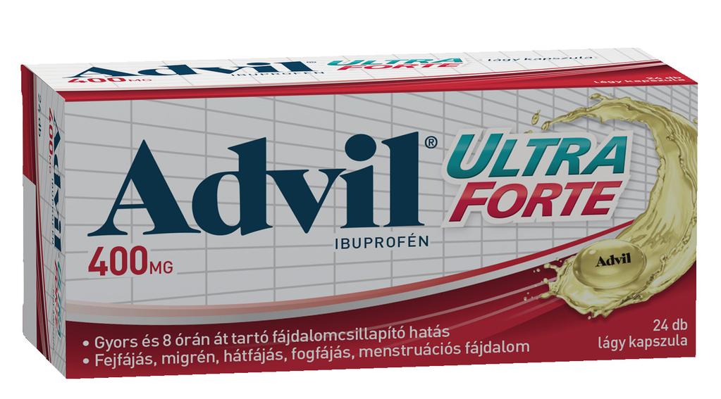 Láz-és fájdalomsillapítás st mosak Advil Ultra Forte, 24 db Az Advil Ultra Forte hatékony fájdalomsillapító, lázsillapító, emellett gyulladássökkentő hatása is van.
