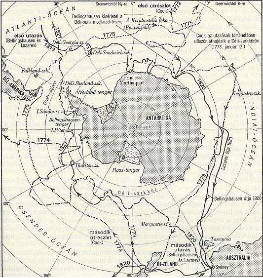 10. ábra: James Cook felderítő útja a déli