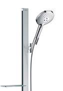 hansgrohe Z u h a n y s z e t t e k 21 Levehető, kiváló minőségű műanyagból készült polc Erős tartófogantyú a stabil állásért Plusz porter az ülve