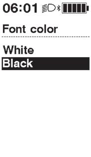Betűszín Vált a fehér és fekete karakterszínek között. 1. Lépjünk be a [Font color] menübe. (1) Indítsuk el a beállító menüt.