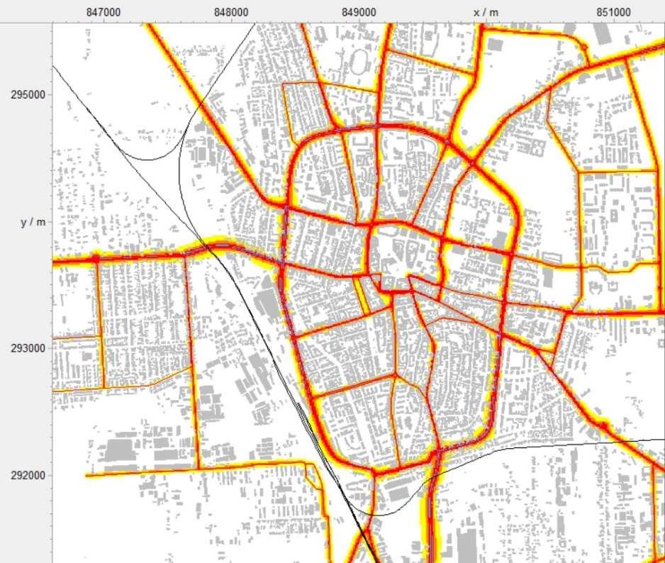 Az ÉM-t ábrázoló térképet Nyíregyháza esetében csak a közúti közlekedésre volt indokolt előállítani, mivel a vasúti, a repülési és üzemi eredetű zajterhelések mint azt az általános értékelésben