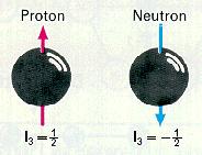 Izospin Heisenberg, 1932 Az erős kölcsönhatás szempontjából a proton és a neutron felcserélhető (kötési energia 3 H és 3 He közt nagyon hasonló) Tekintsünk el töltésüktől Hasonlóan értelmezhetjük,