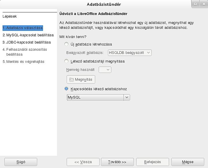 A MySQL-hez való kapcsolódás módjaként válassza a JDBC (Java DataBase Connectivity) opciót, majd kattintson a Tovább gombra. 3.