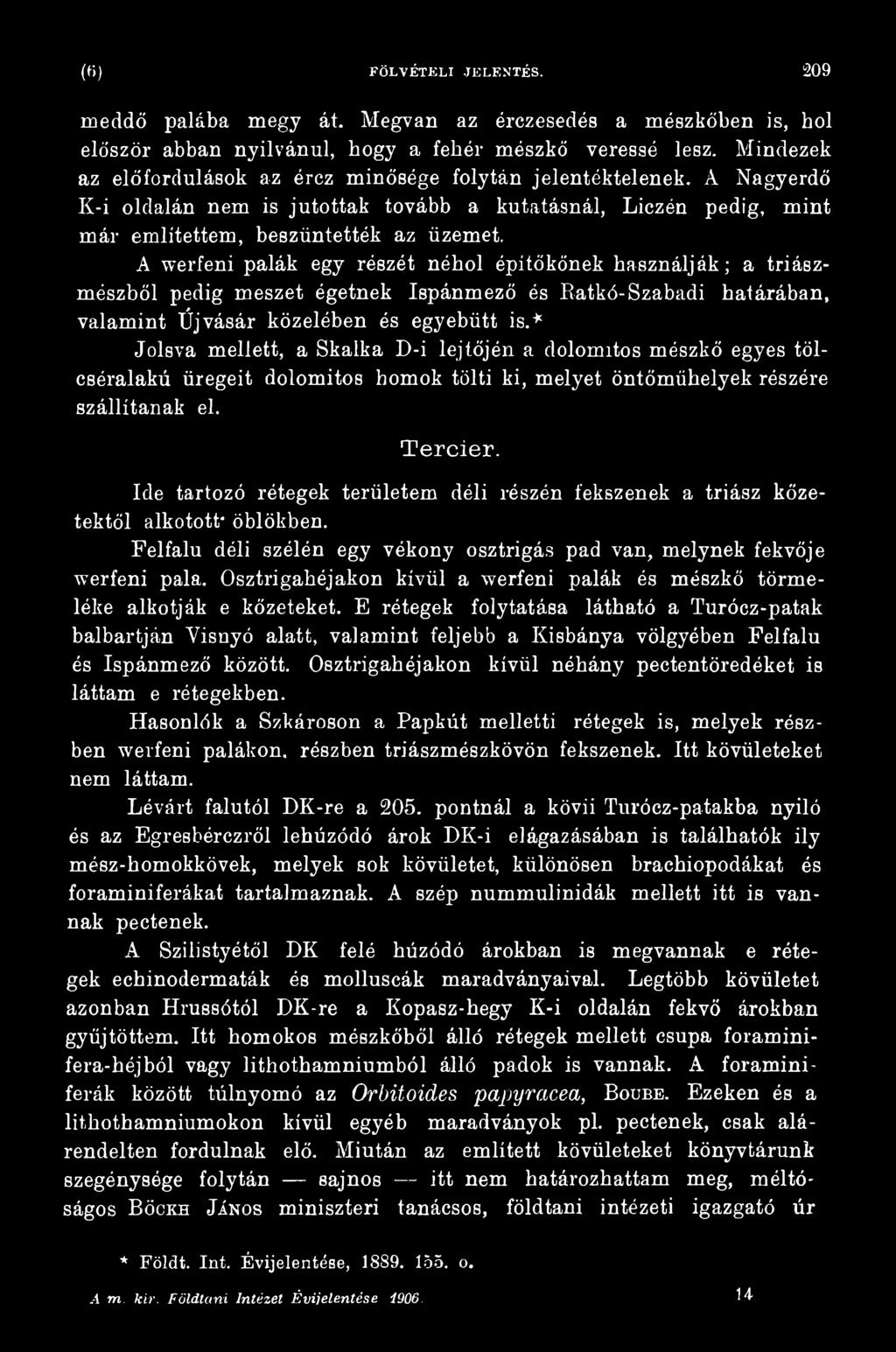 Ide tartozó rétegek területem déli részén fekszenek a triász kőzetektől alkotott* öblökben. Felfalu déli szélén egy vékony osztrigás pad van, melynek fekvője werfeni pala.
