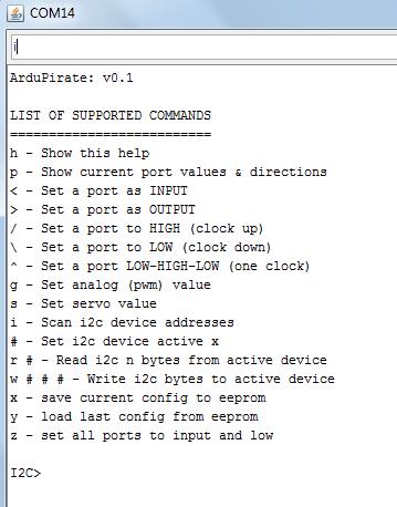 A Mini Pirate parancskészlete A terminal ablak beállításai: 9600 bit/s sebesség, Soremelés végjel Help: A parancsok listája a h paranccsal íratható ki Megjegyzés: A < > / \ ^ parancsok után egy