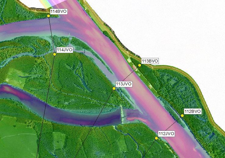 A 115 VO szelvényre kihat az 1 910+000 fkm visszaduzzasztó hatása, ezért a finom szemcséjű lebegtetett hordalék ezen a szakaszon nagymértékben lerakódik.