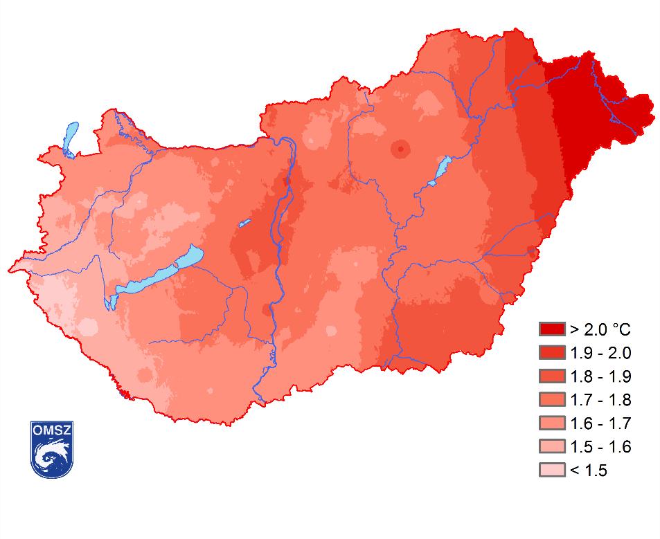 Éves középhőmérséklet 1,8