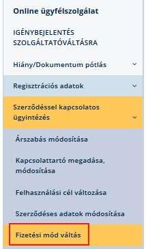 fizetési mód váltás gomb megnyomásával