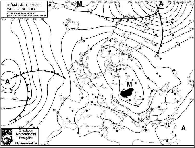 6. ábra. Szinoptikus helyzet: 2008.