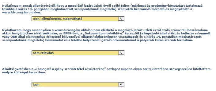 Nyilatkozatadatlap kitöltöttsége Összevont