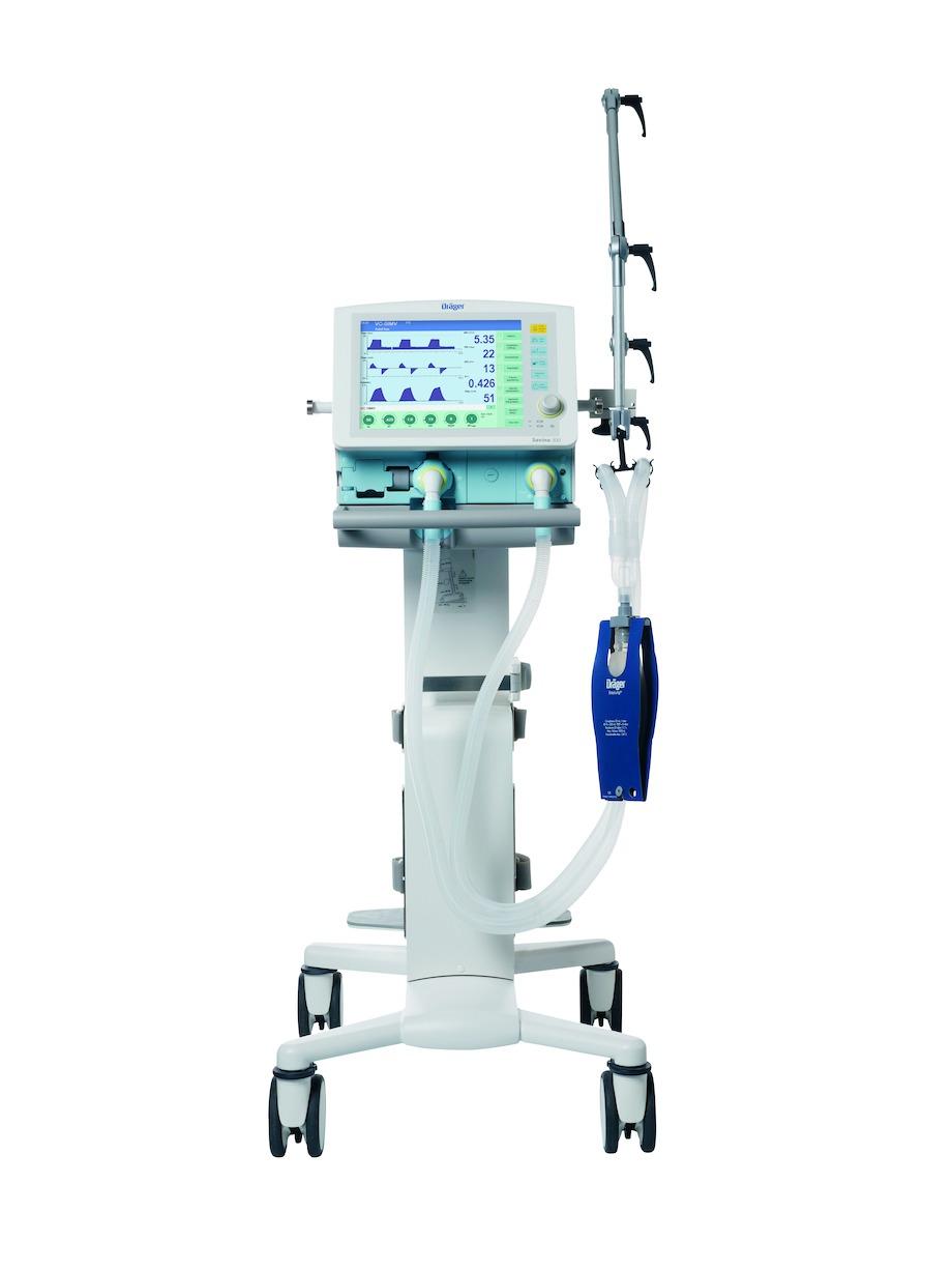 Dräger Savina 300 Szubakut lélegeztetés D-46411-2012 A Savina 300 készülék a legmodernebb lélegeztetési módokkal egyesíti a turbinás lélegeztető készülék helytől független használatát és