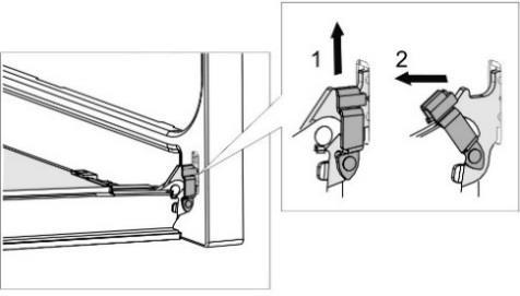A sütő ajtajának eltávolítása és visszahelyezése (modelltől függően) 1. Nyissa ki a sütő ajtaját (teljesen). 2. Emelje fel és fordítsa meg az alsó részeket. 3.