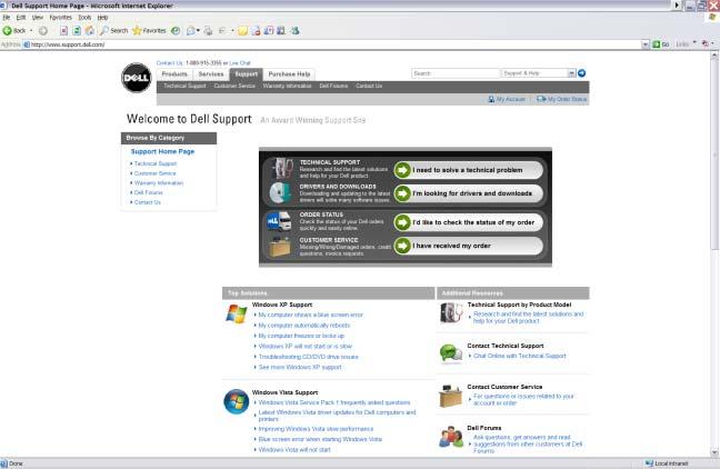 Dell Support weboldal A Dell Support honlap a support.dell.com címen széleskörű információkat kínál: Műszaki támogatás: Segítséget és naprakész megoldást nyújt az Ön Dell termékével kapcsolatban.