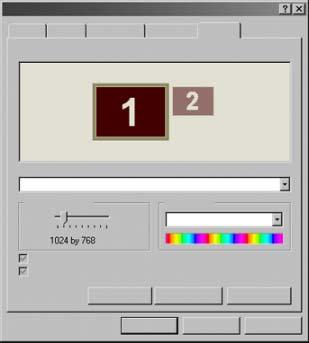 Windows XP 1 Kattintson az egér jobb gombjával az asztal egy szabad részén. 2 Kattintson a Tulajdonságok lehetőségre Megjelenik a Megjelenítés tulajdonságai ablak. 3 Válassza a Beállítások lapfület.